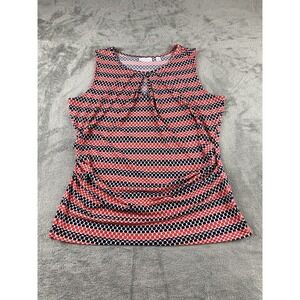 New York & Company Stretch Womens Top L. Red Blue Dots Sleeveless A3